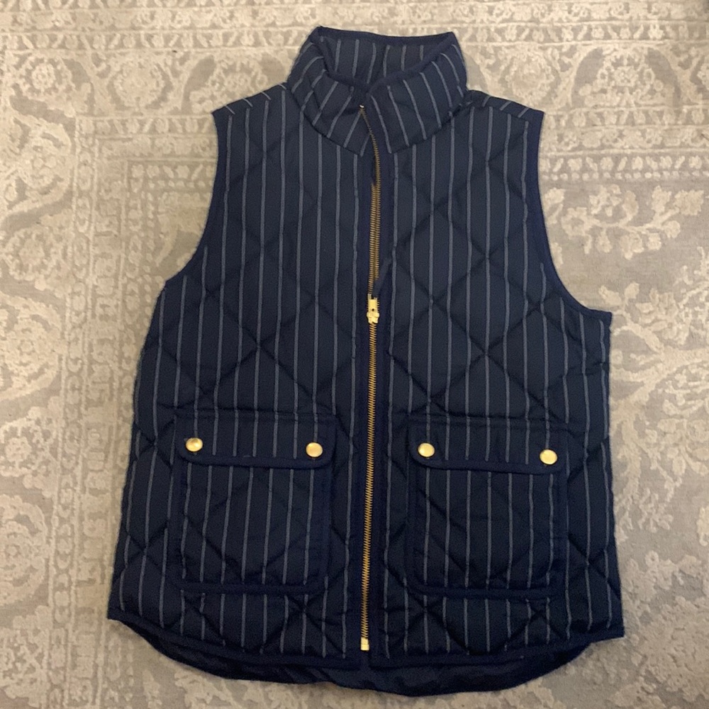 J. Crew Navy Striped Quilted Vest